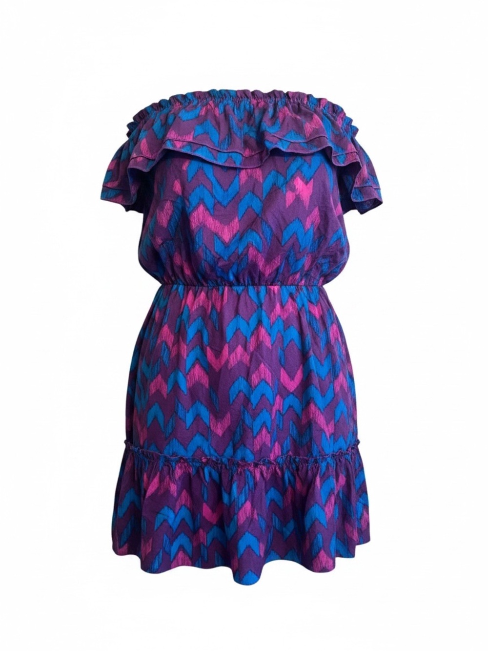 OP Strapless Chevron Mini Dress LG Purple Blue Pink Ruffle Boho Festival